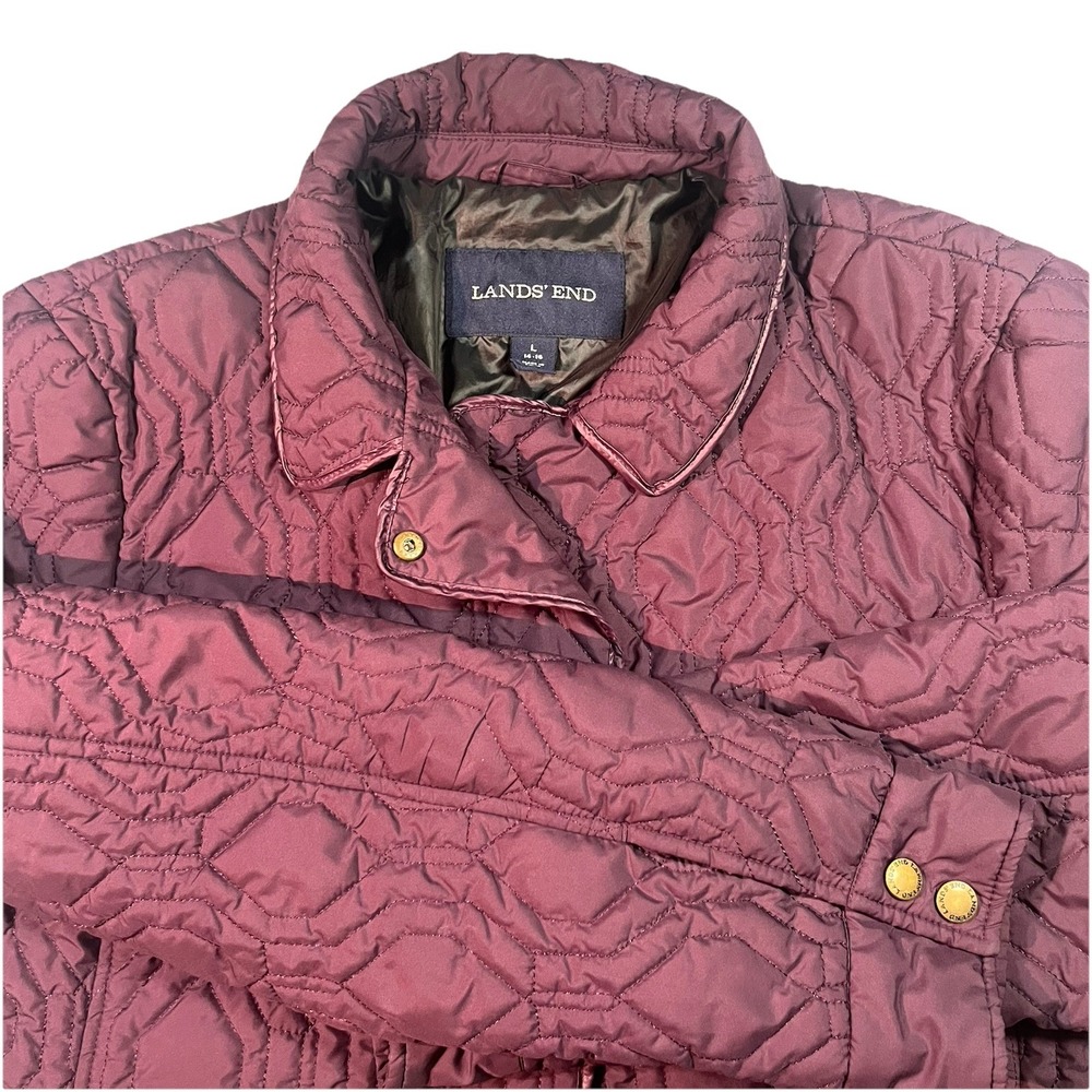 Lands End Women's Quilted Puffer‎ Coat Size Large Primaloft Purple EUC
